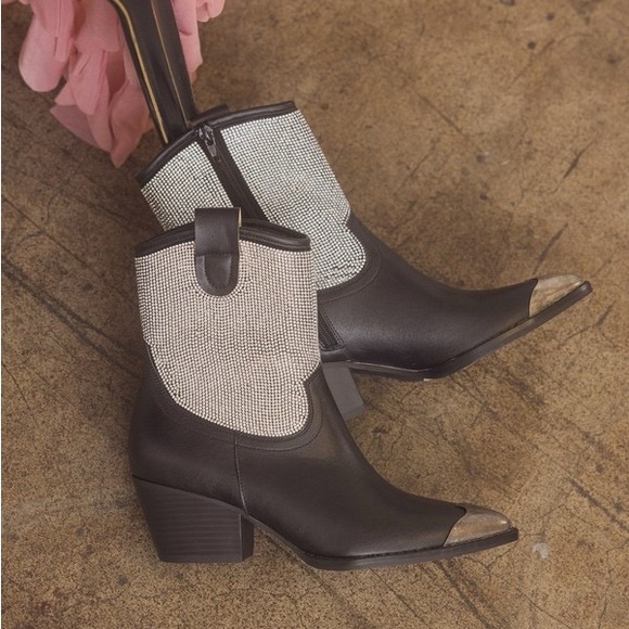Rhinestone Studded Western Booties with Metal Toe - Oasis Society - Picture 5 of 7